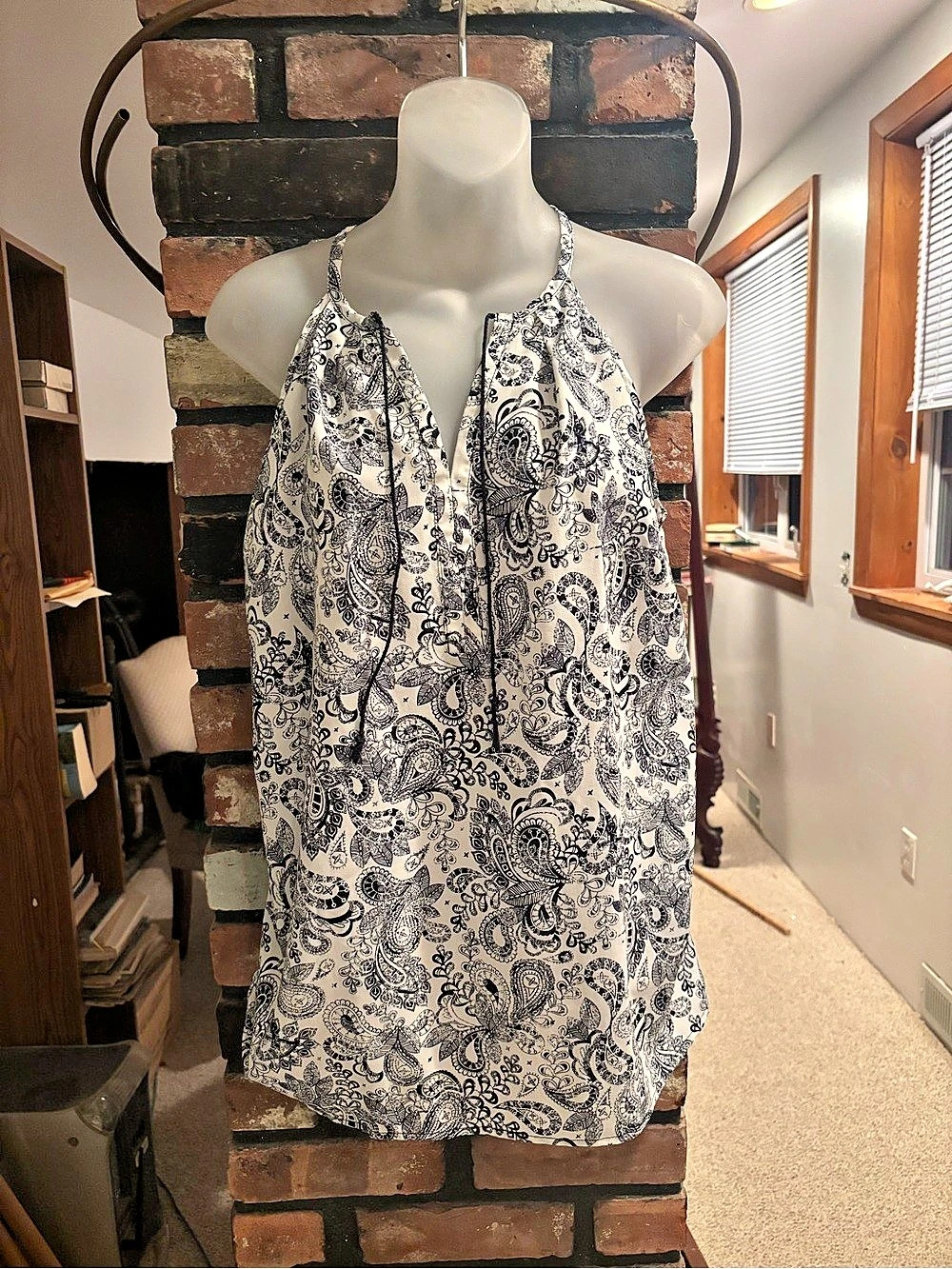 Dalia Paisley Halter Tank in Blue & White Like New